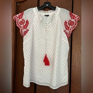 NWT Talbots easygoing comfortable summer cotton blouse w/ flutter sleeves size M